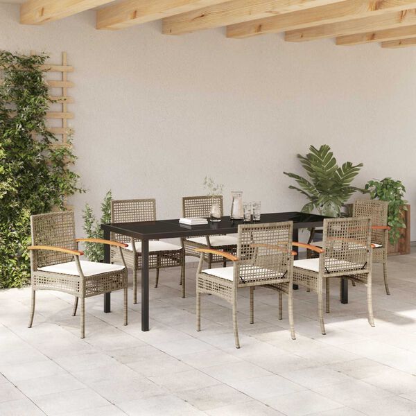 vidaXL Set da Pranzo per Giardino 7 pcs Beige polyrattan