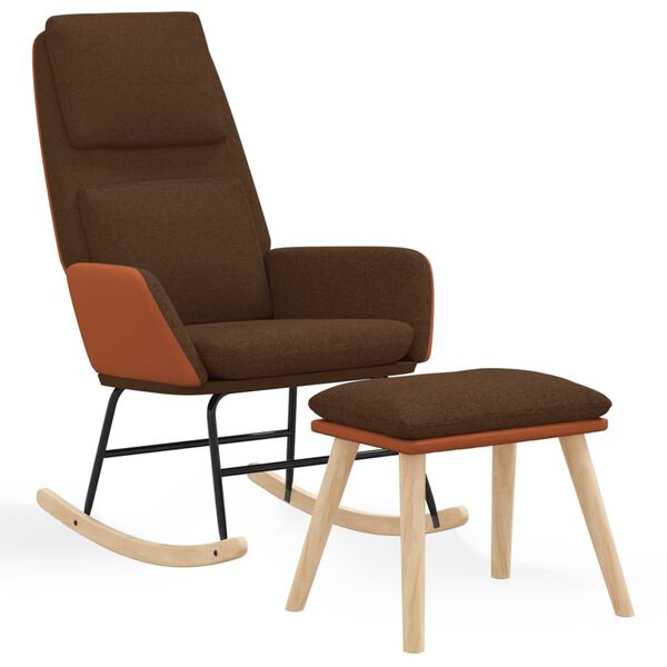 vidaXL Poltrona a Dondolo con Poggiapiedi Marrone in Tessuto