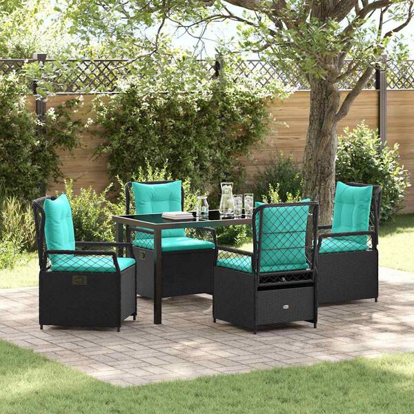 vidaXL Set da Pranzo per Giardino 5 pcs Nero polyrattan