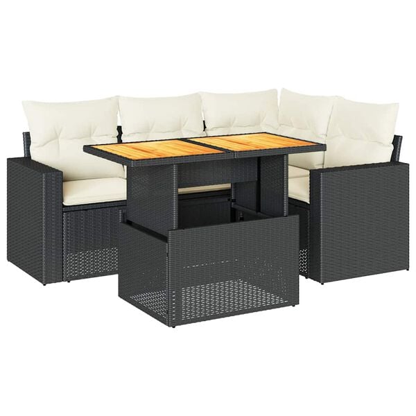 vidaXL Set Divani da Giardino 5 pz con Cuscini in Polyrattan Nero