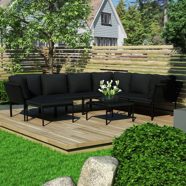 vidaXL Set Divani da Giardino 8 pz con Cuscini Neri in PVC