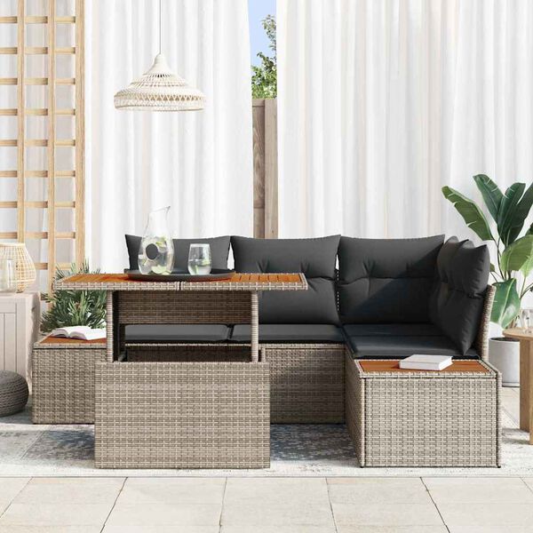 vidaXL Set Divano da Giardino 5 pcs Grigio Poly Rattan