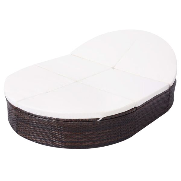vidaXL Lettino Prendisole con Cuscino in Polyrattan Marrone