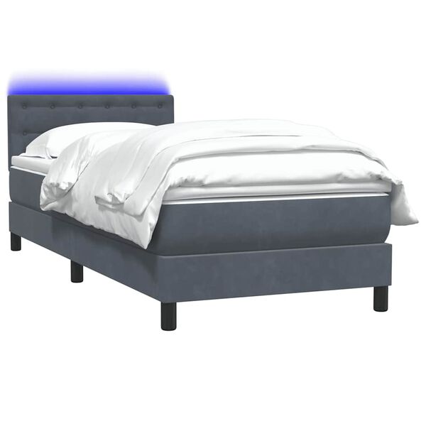 vidaXL Letto a Molle con Materasso e LED Grigio Scuro 90x210 cm Velluto