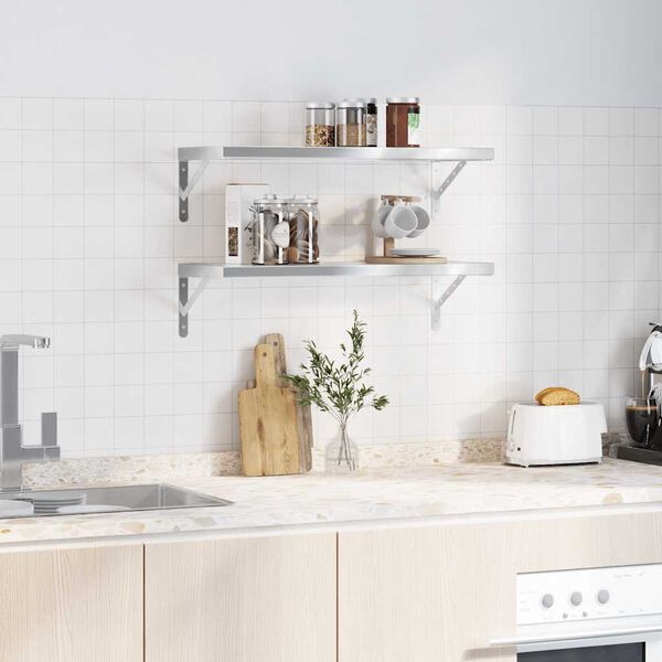 vidaXL Mensole a Muro 2 pz 75x30 cm Argento in Acciaio Inossidabile