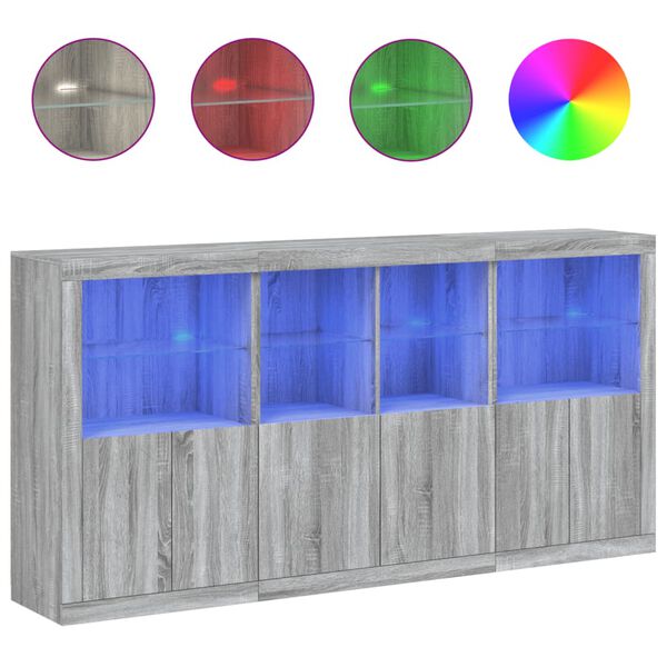 vidaXL Credenza con Luci LED Grigio Sonoma 202x37x100 cm