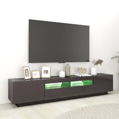 vidaXL Mobile Porta TV con Luci LED Grigio Lucido 200x35x40 cm