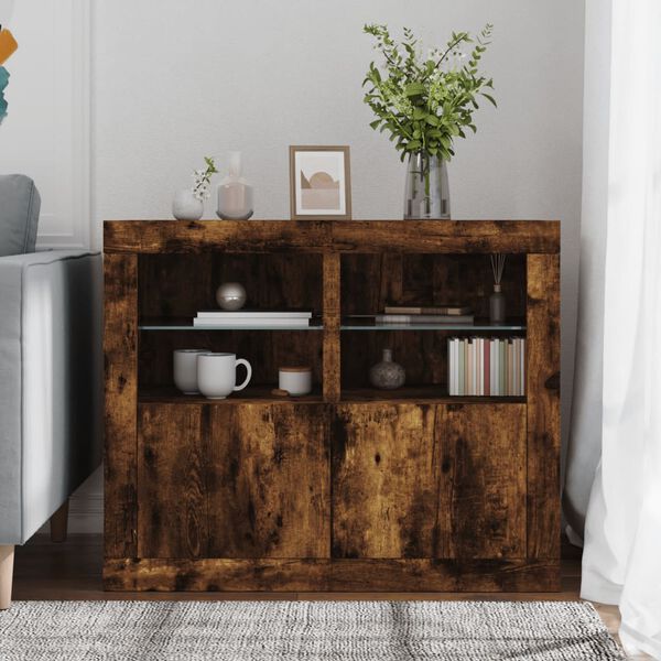 vidaXL Armadietti con Luci LED 2pz Rovere Fumo in Legno Multistrato