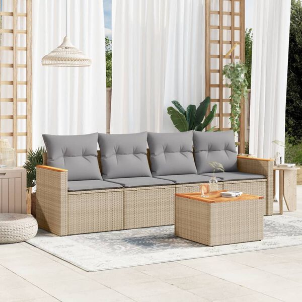 vidaXL Set Divano da Giardino 5 pz con Cuscini Beige in Polyrattan
