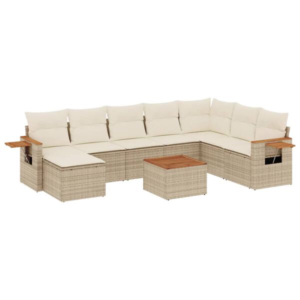 vidaXL Set Divano da Giardino 9 pz con Cuscini Beige in Polyrattan