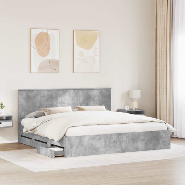 vidaXL Struttura del letto con cassetto Grigio cemento 200 x 200 cm