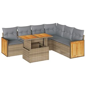 vidaXL Set Divani da Giardino 7 pz con Cuscini Beige Polyrattan Acacia