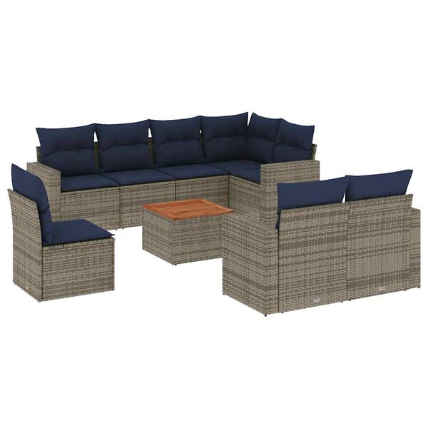 vidaXL Set Divani da Giardino 9 pz con Cuscini Grigio in Polyrattan