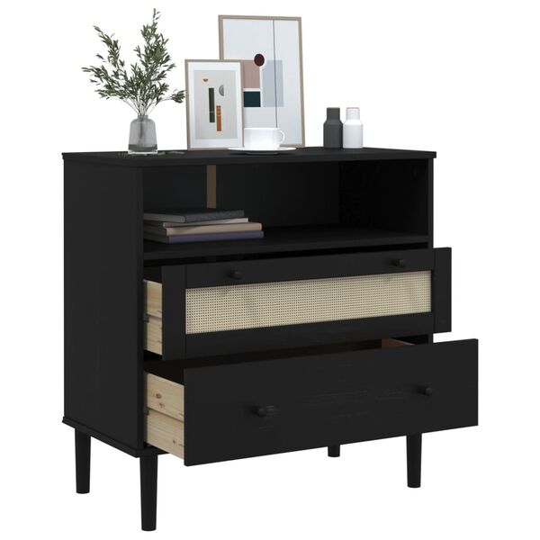 vidaXL Credenza SENJA Aspetto Rattan Nero 80x40x80 cm Massello Pino