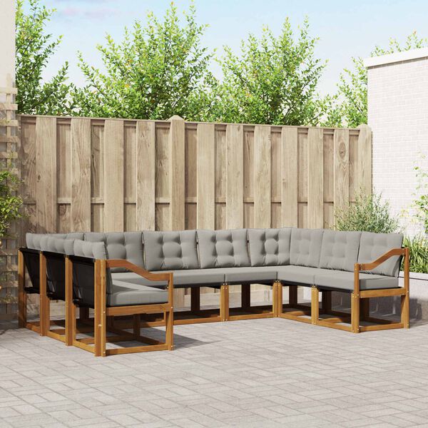 vidaXL Set di divani da esterno 9 pcs Grigio Naturale e Chiaro