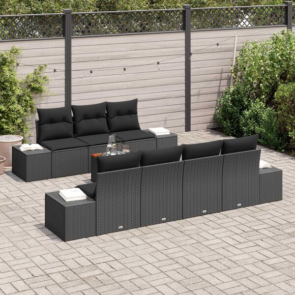 vidaXL Set Divano da Giardino con cuscino 8 pcs Nero polyrattan