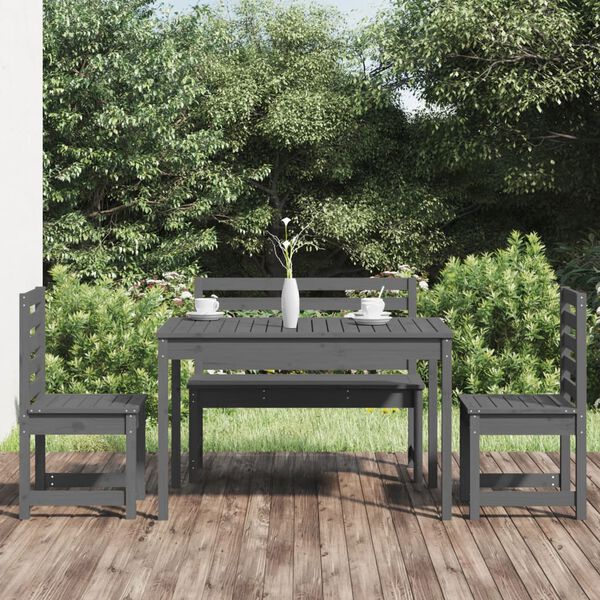 vidaXL Set da Pranzo per Giardino 4pz Grigio in Legno Massello di Pino