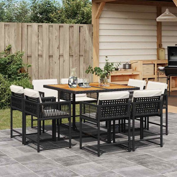 vidaXL Set da Pranzo da Giardino 9 pz con Cuscini Nero in Polyrattan