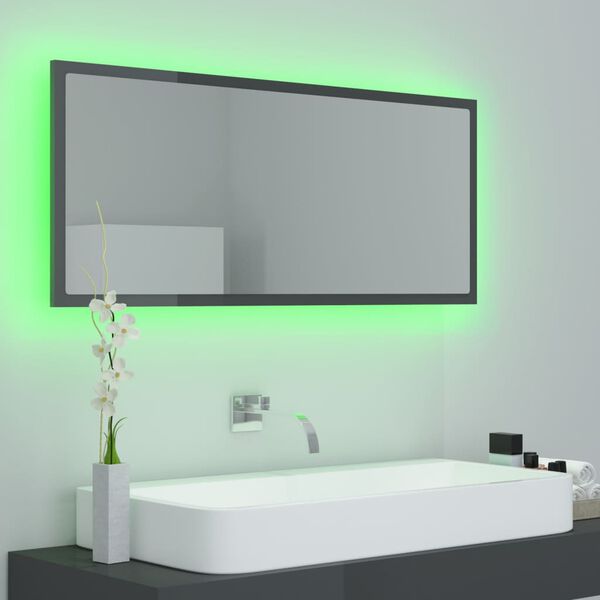 vidaXL Specchio da Bagno LED Grigio Lucido 100x8,5x37 cm in Acrilico