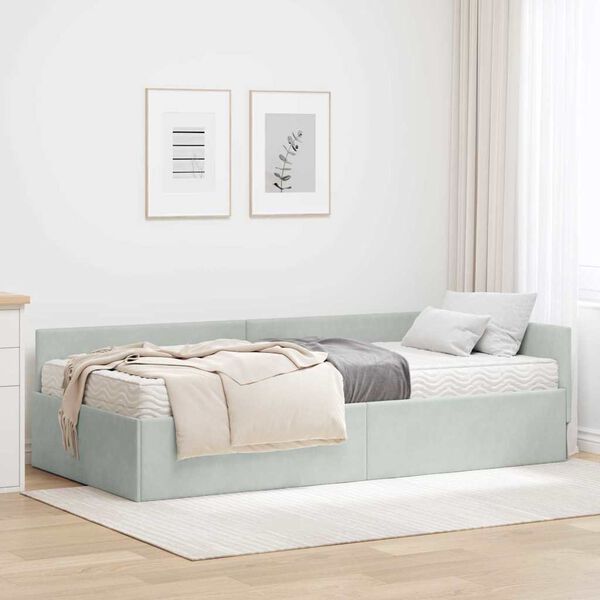 vidaXL Struttura Letto Angolare con Materasso 2 pcs Grigio chiaro