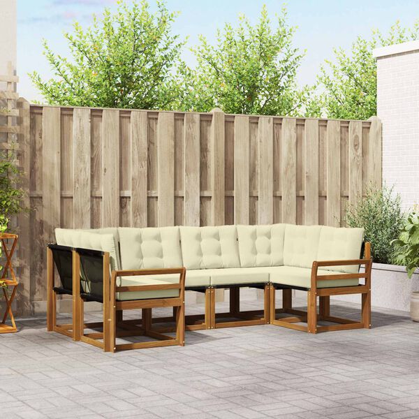vidaXL Set di divani da esterno con cuscino 6 pcs Naturale e Crema