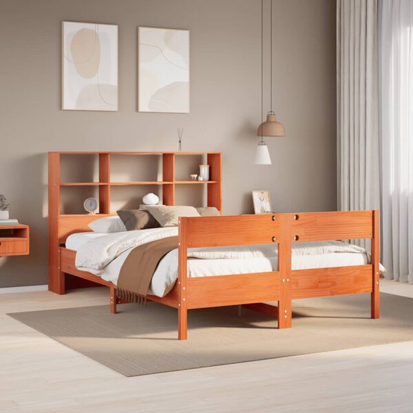 vidaXL Letto Libreria senza Materasso Marrone Cera 160x200 cm in Pino
