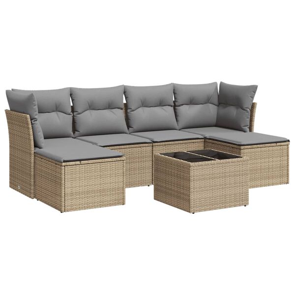 vidaXL Set Divani da Giardino 7 pz con Cuscini Beige in Polyrattan