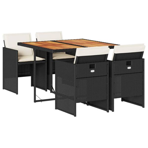 vidaXL Set da Pranzo da Giardino 5 pz Nero con Cuscini in Polyrattan
