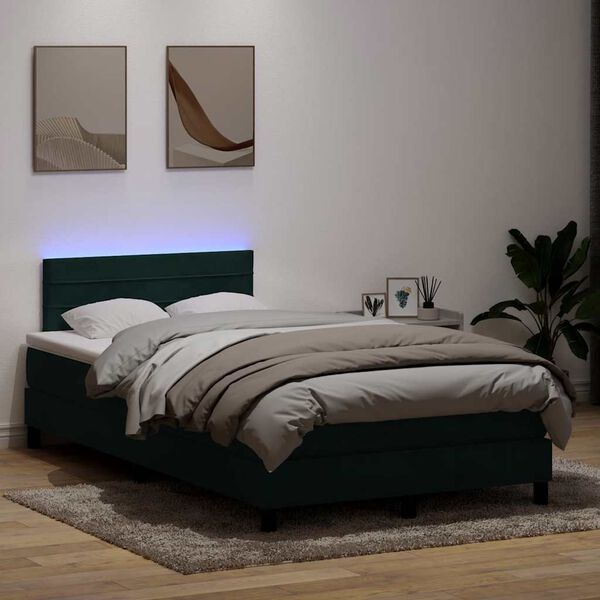 vidaXL Letto a Molle con Materasso e LED Verde Scuro 120x220 cm Velluto