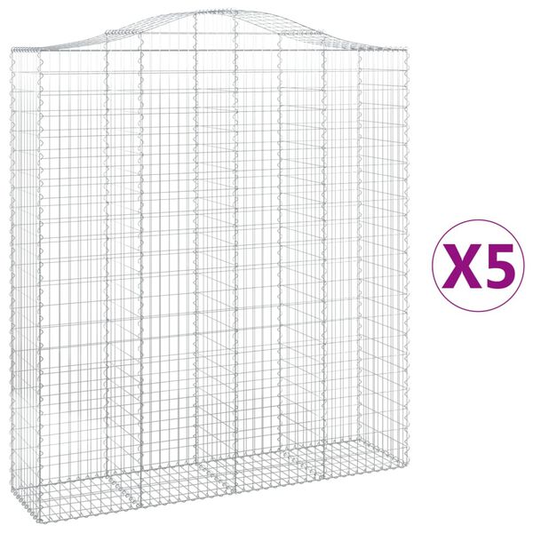 vidaXL Cesti Gabbioni ad Arco 5 pz 200x50x220/240 cm Ferro Zincato