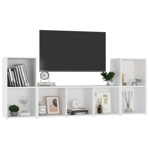 vidaXL Set Mobili Porta TV 3 pz Bianco in Legno Multistrato