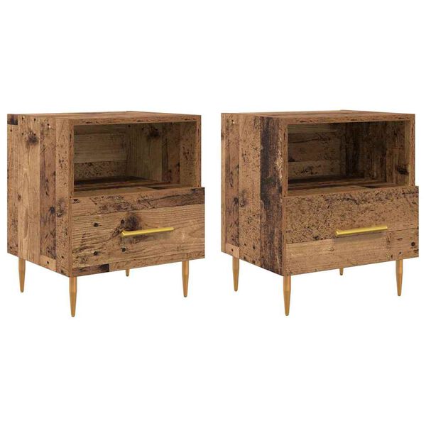 vidaXL Comodino con cassetto 2 pcs Legno vecchio 40 x 35 x 47,5 cm