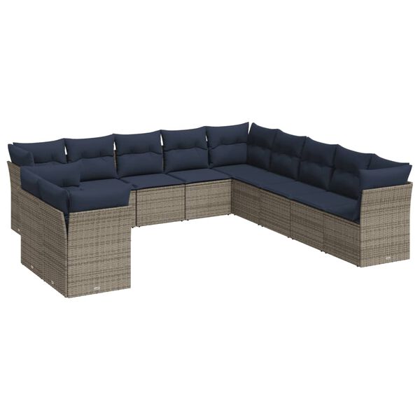 vidaXL Set Divani da Giardino 11 pz con Cuscini in Polyrattan Grigio