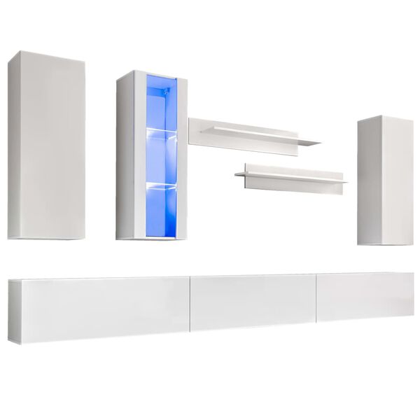 vidaXL Set Parete Attrezzata Porta TV con Luci LED 8 pz Bianco Lucido