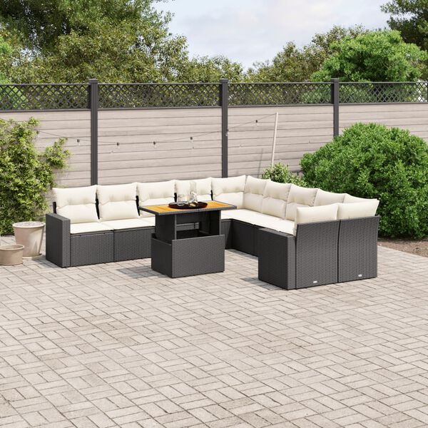 vidaXL Set Divani da Giardino 11 pz con Cuscini in Polyrattan Nero