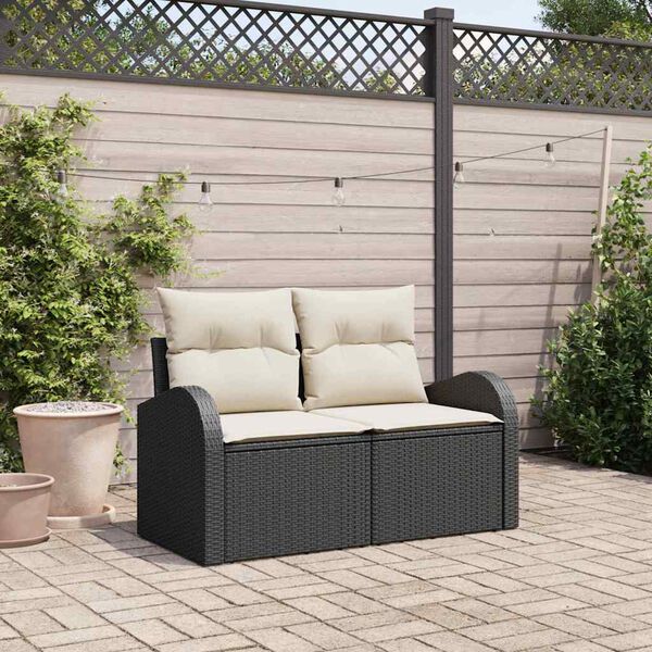 vidaXL Divano da giardino Nero 124 x 62 x 69cm polyrattan