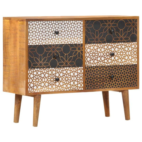 vidaXL Credenza con Motivo Stampato 90x30x70 cm in Massello di Mango
