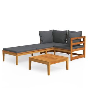 vidaXL Set Divani Giardino 3 pz con Cuscini Grigio Scuro Legno Acacia