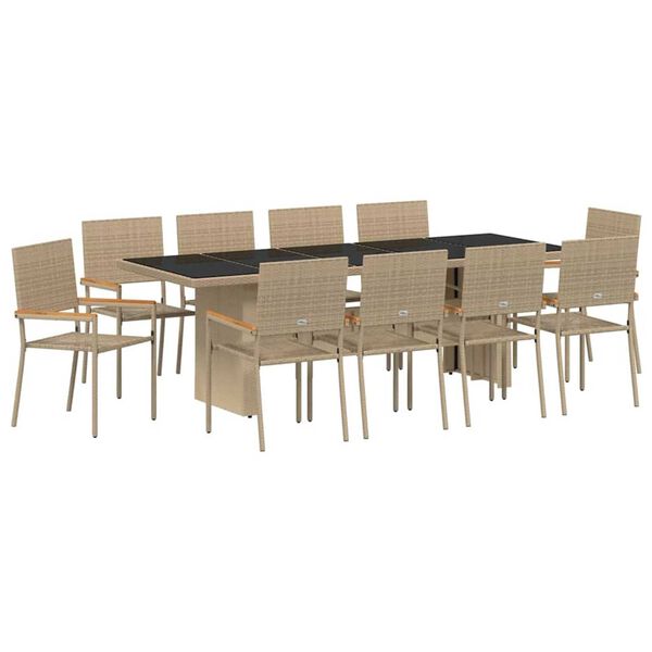 vidaXL Set da Pranzo per Giardino 11 pcs Beige polyrattan