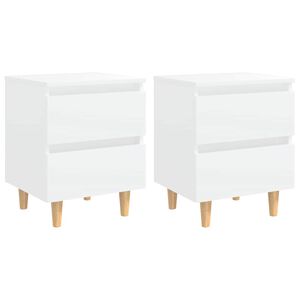 vidaXL Comodini con Gambe in Pino Massello 2pz Bianchi 40x35x50 cm