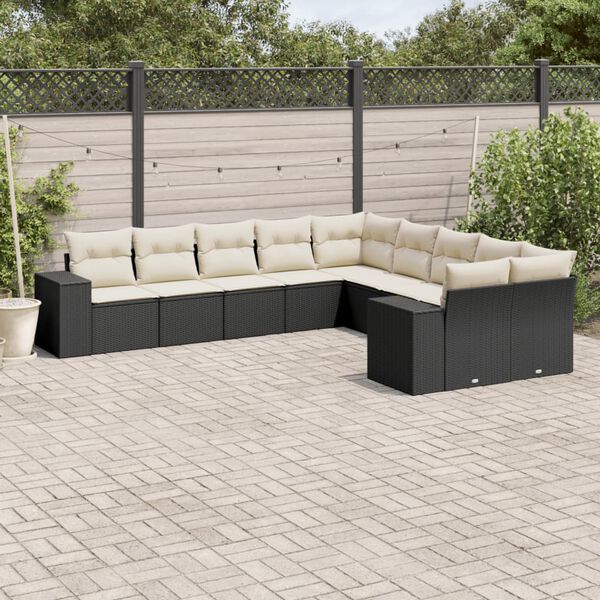 vidaXL Set Divani da Giardino 10pz con Cuscini in Polyrattan Nero