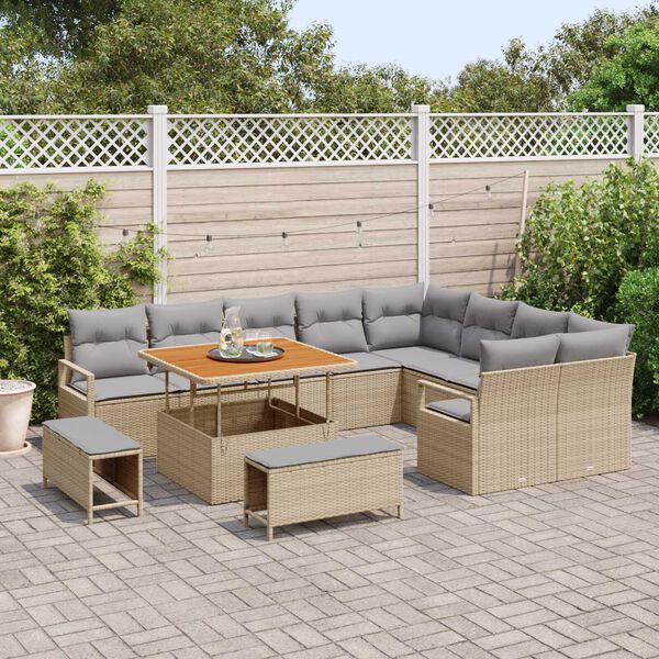 vidaXL Set Divano da Giardino con cuscino 12 pcs Beige polyrattan