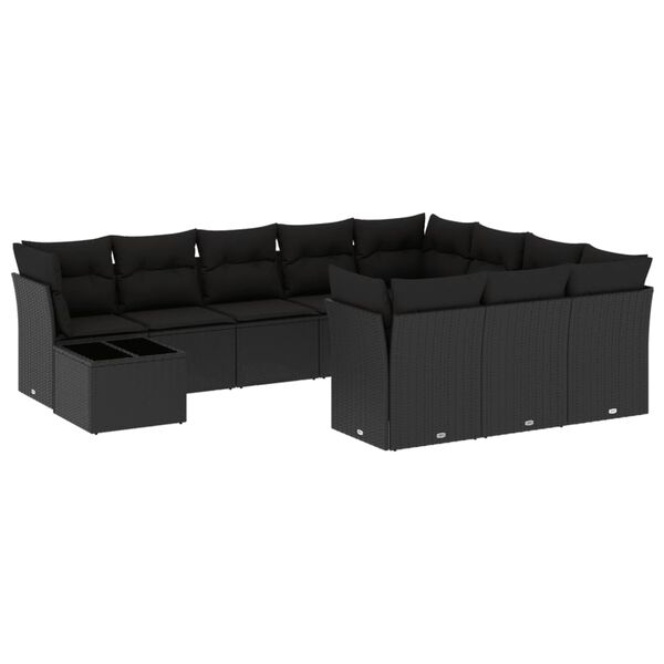 vidaXL Set Divani da Giardino 11 pz con Cuscini in Polyrattan Nero