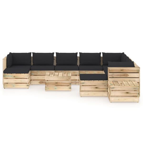 vidaXL Set Divani da Giardino con Cuscini 12 pz Legno Impregnato Verde