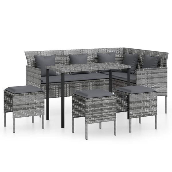 vidaXL Set Divano a L con Cuscini 5 pz Grigio in Polyrattan