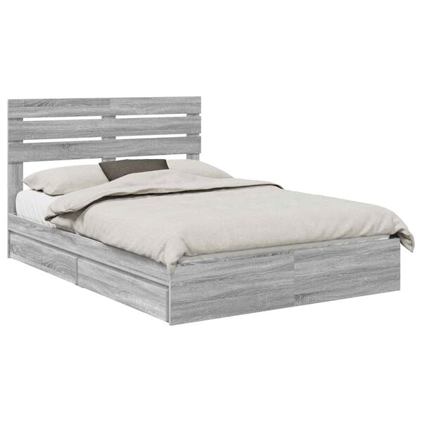 vidaXL Letto con Contenitore con testiera Grigio Sonoma 160 x 200 cm