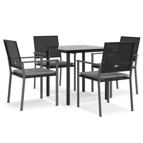 vidaXL Set Pranzo da Giardino 5pz con Cuscini in Polyrattan e Acciaio