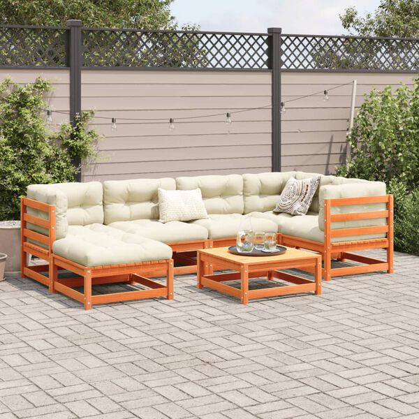 vidaXL Set Divani Giardino 7 pz con Cuscini Marrone Cera Massello Pino