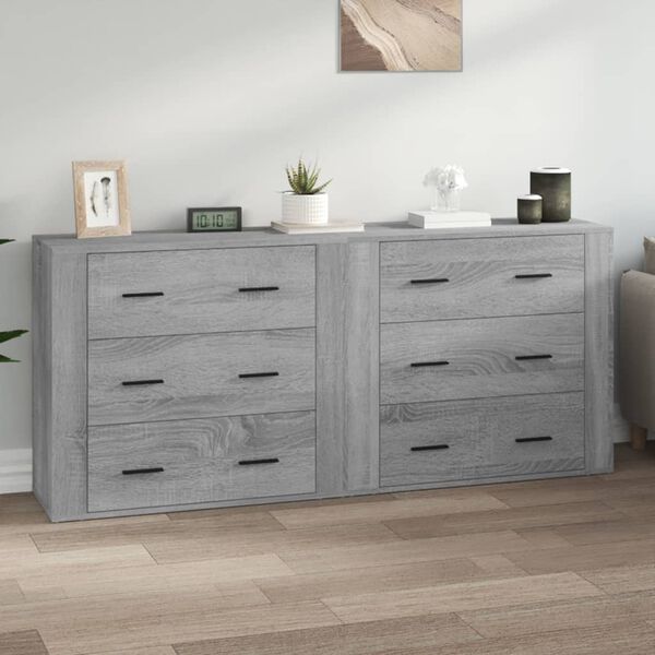 vidaXL Credenze 2 pz Grigio Sonoma in Legno Multistrato