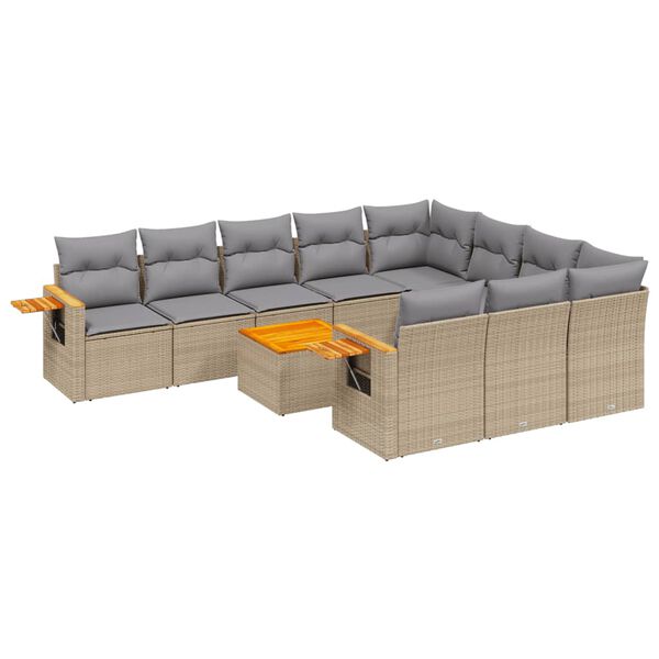 vidaXL Set Divani da Giardino 11 pz con Cuscini Beige in Polyrattan